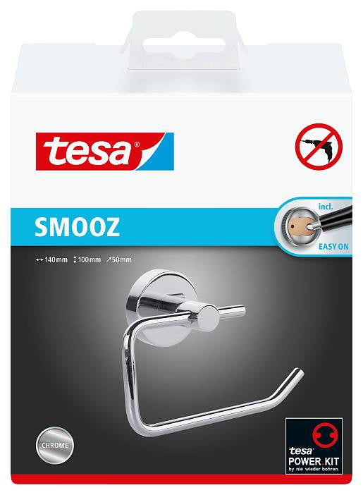 TESA Smooz – Toilettenpapierhalter – chrom, klebend, wandmontiert, 14 × 10 × 5 cm