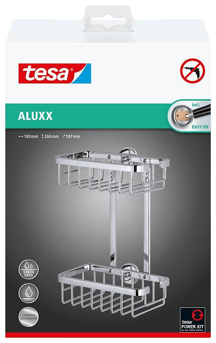 TESA Seifenhalter (Wand) Aluxx – Aluminium/Chrom, Kleben, 18×10,7×26 cm, Silber