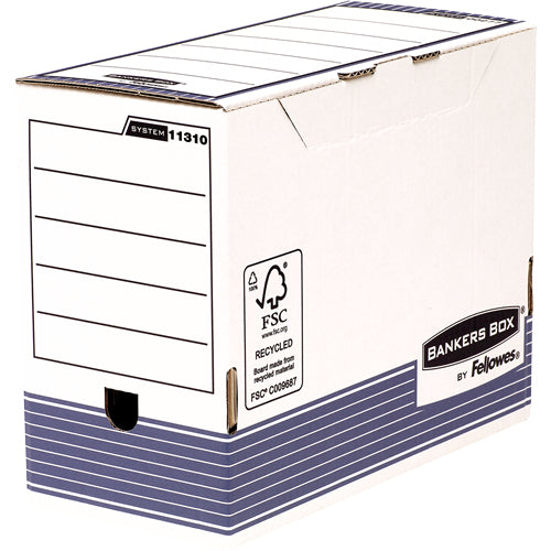 Fellowes Archivschachtel – für A4, B 143 × H 249 × T 330 mm, mit Fingerloch, Druckknopf, Blau/Weiss, 10 Stück