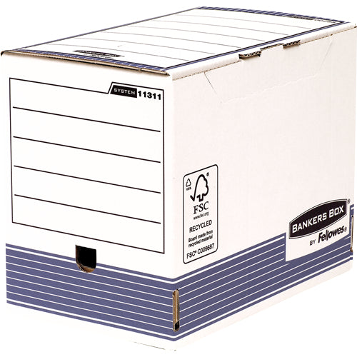 Fellowes Archivschachtel – für A4, B 193 × H 249 × T 330 mm, mit Griffloch, mit Druckknopf, blau/weiss
