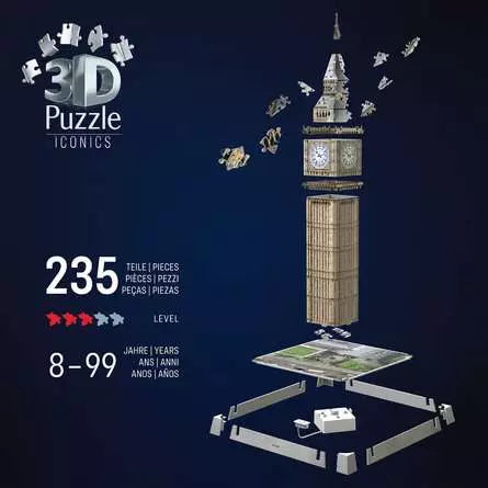 Ravensburger 3D Puzzle Iconics Big Ben – mit Licht – 216 Teile – 20,9 × 20,9 × 44 cm – ab 8 Jahren – FSC