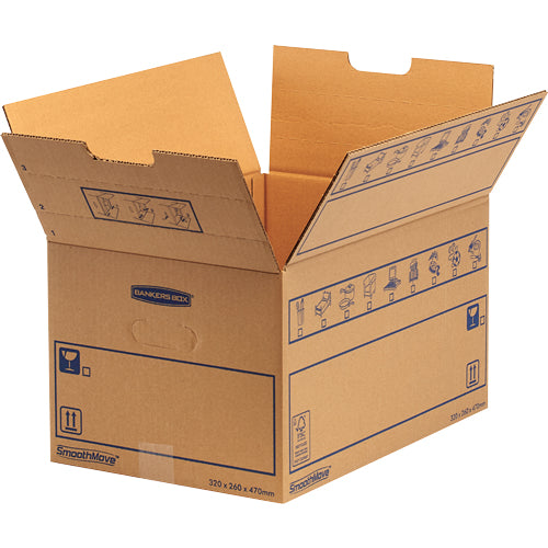Fellowes SmoothMove C-Flute Umzugsbox – 325 × 270 × 475 mm – braun, rechteckig, Karton – 10 Stück