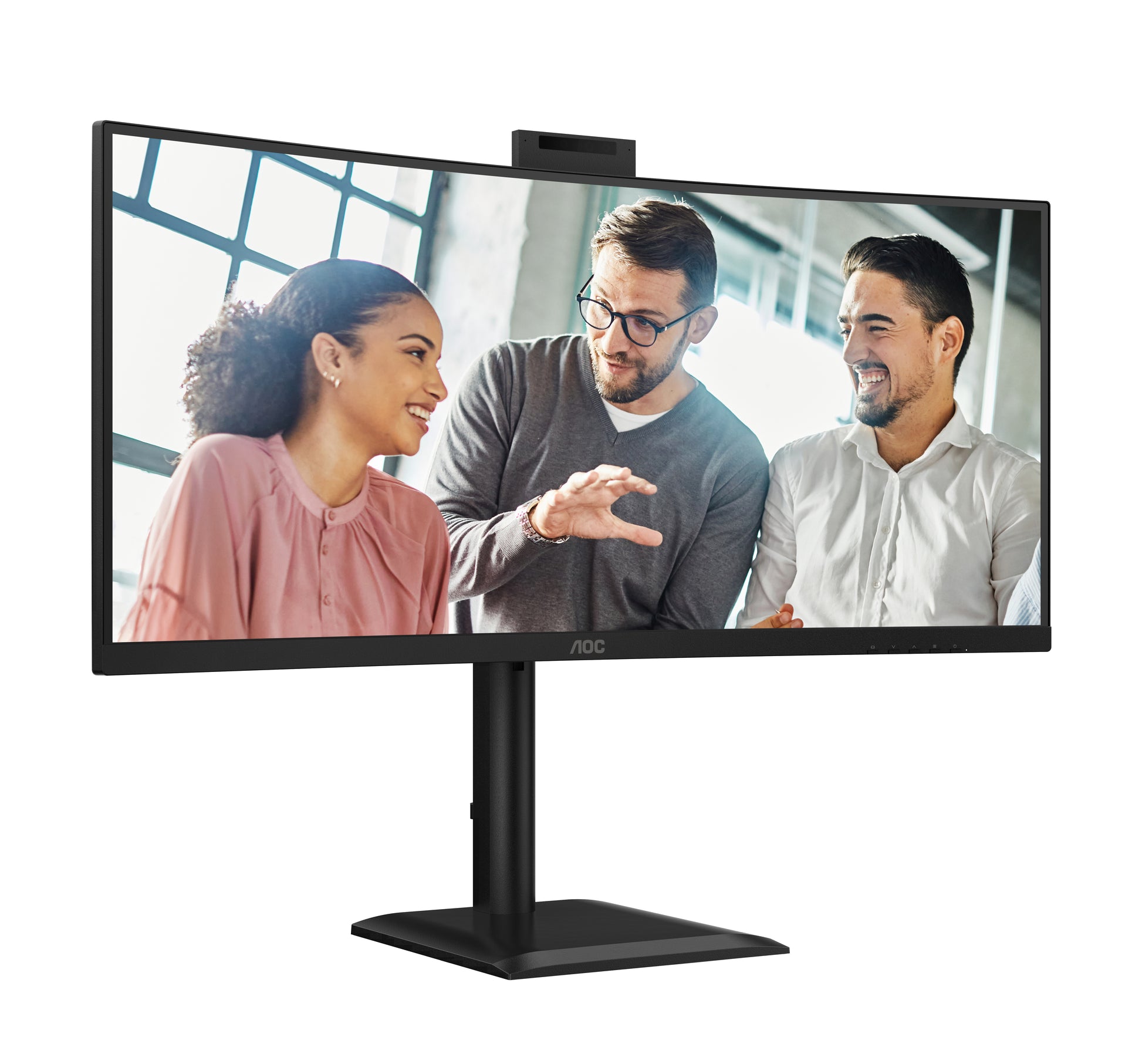 AOC E4 CU34E4CW – 34" Gebogen 1500R, 3440 × 1440 (UWQHD), VA, 120 Hz, USB-C 90 W, Webcam, KVM, LAN