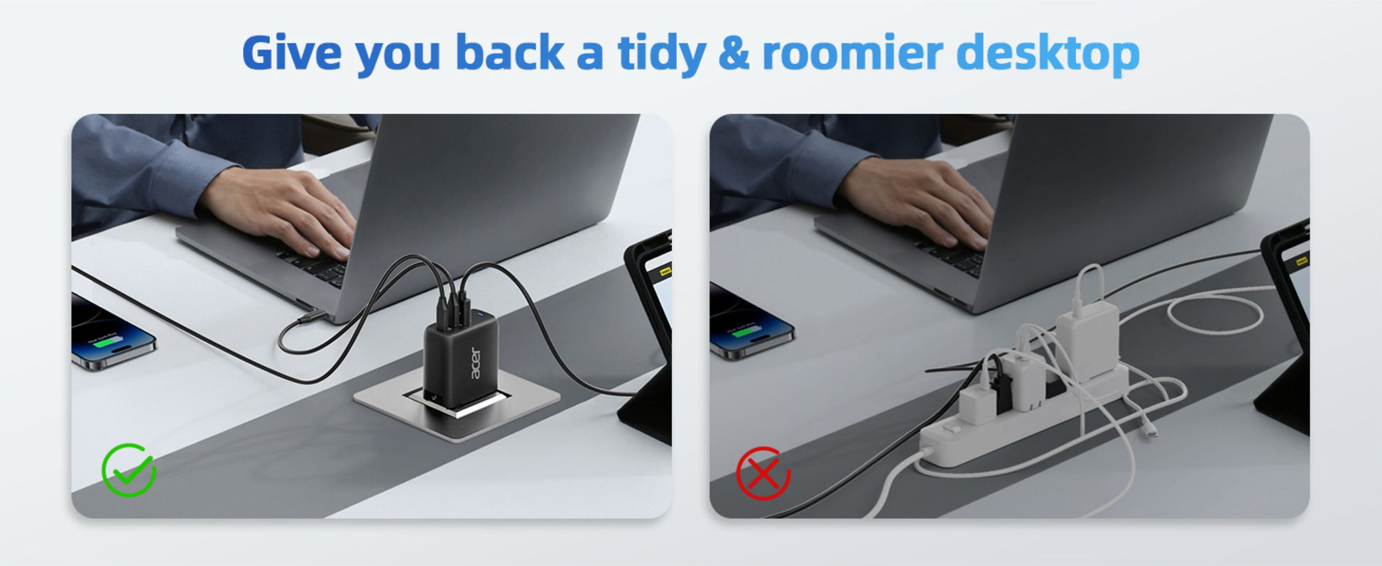 Acer ZL.ADTCC.00J USB-Desktop-Ladegerät 67 W – USB-C×2, USB-A×1 – PD, GaN, 2 m Kabel, schwarz