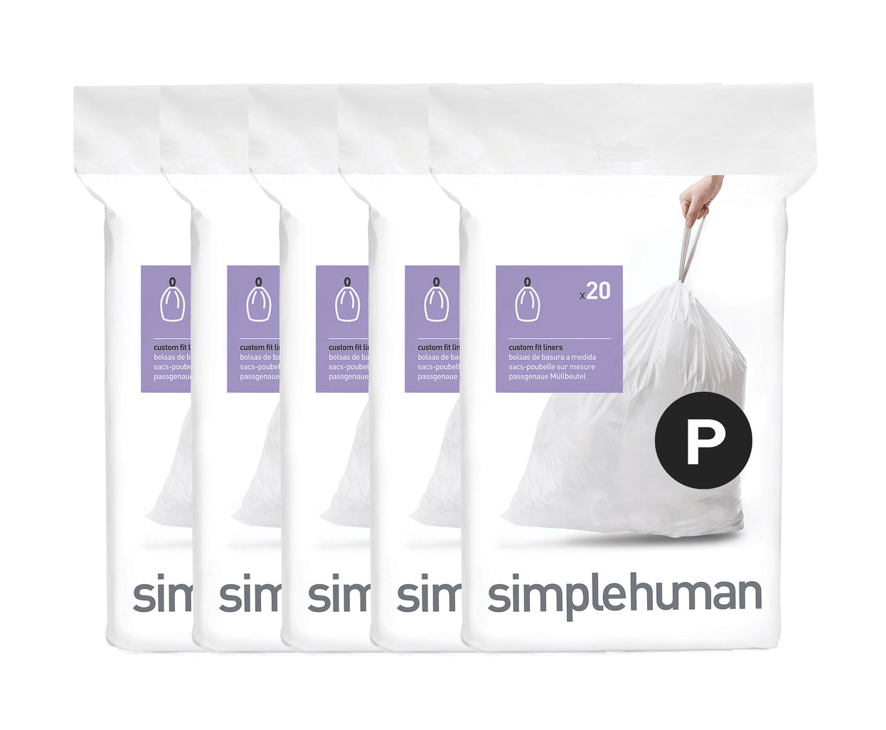 simplehuman Kehrichtsack – 60 l, mit Zugband, PE, weiss, 797 × 599 mm, 100 Stk