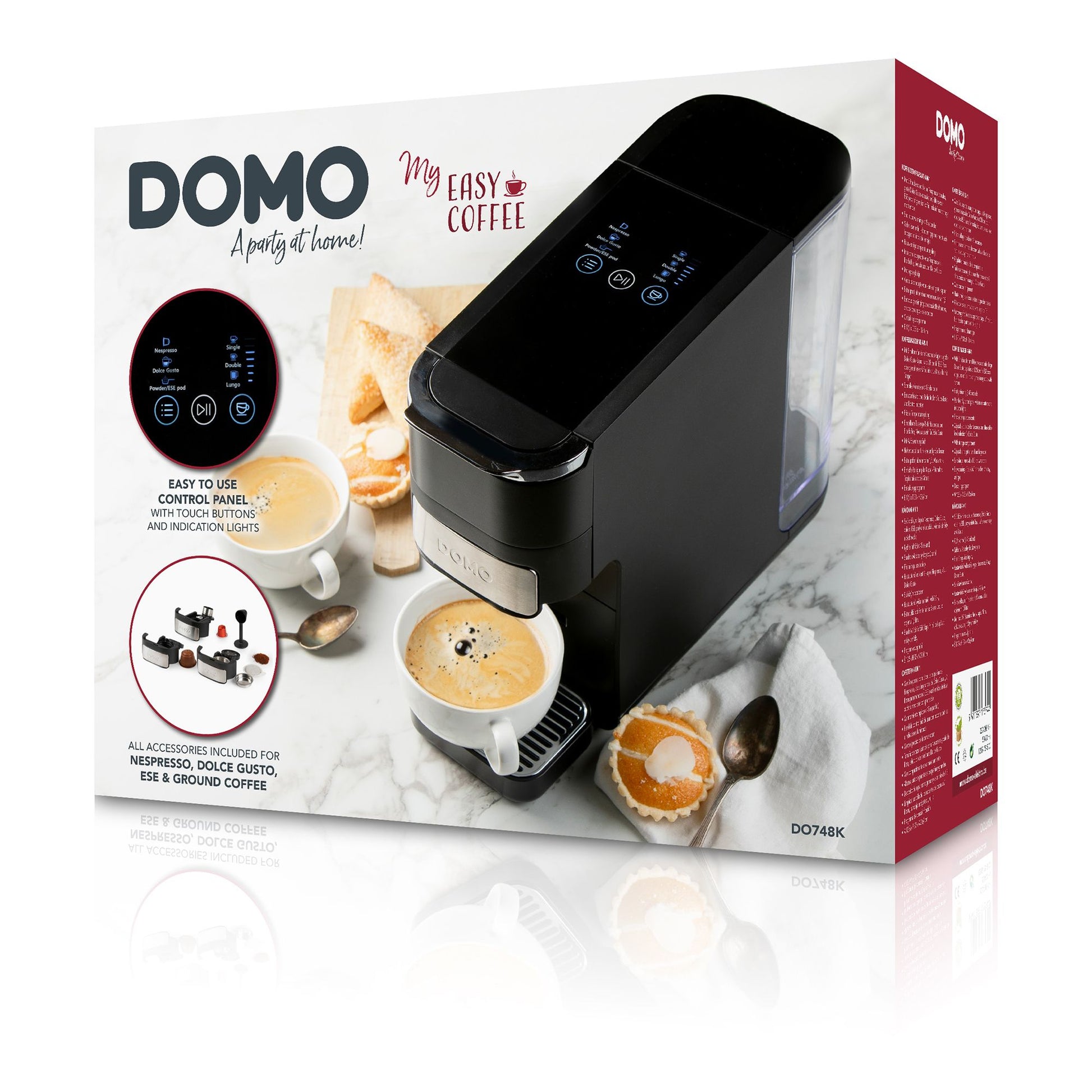 Domo DO748K Kapselmaschine – für Dolce Gusto, E.S.E. Pads, Nespresso, 1,5 l, schwarz, 12,5 × 26,4 × 33 cm
