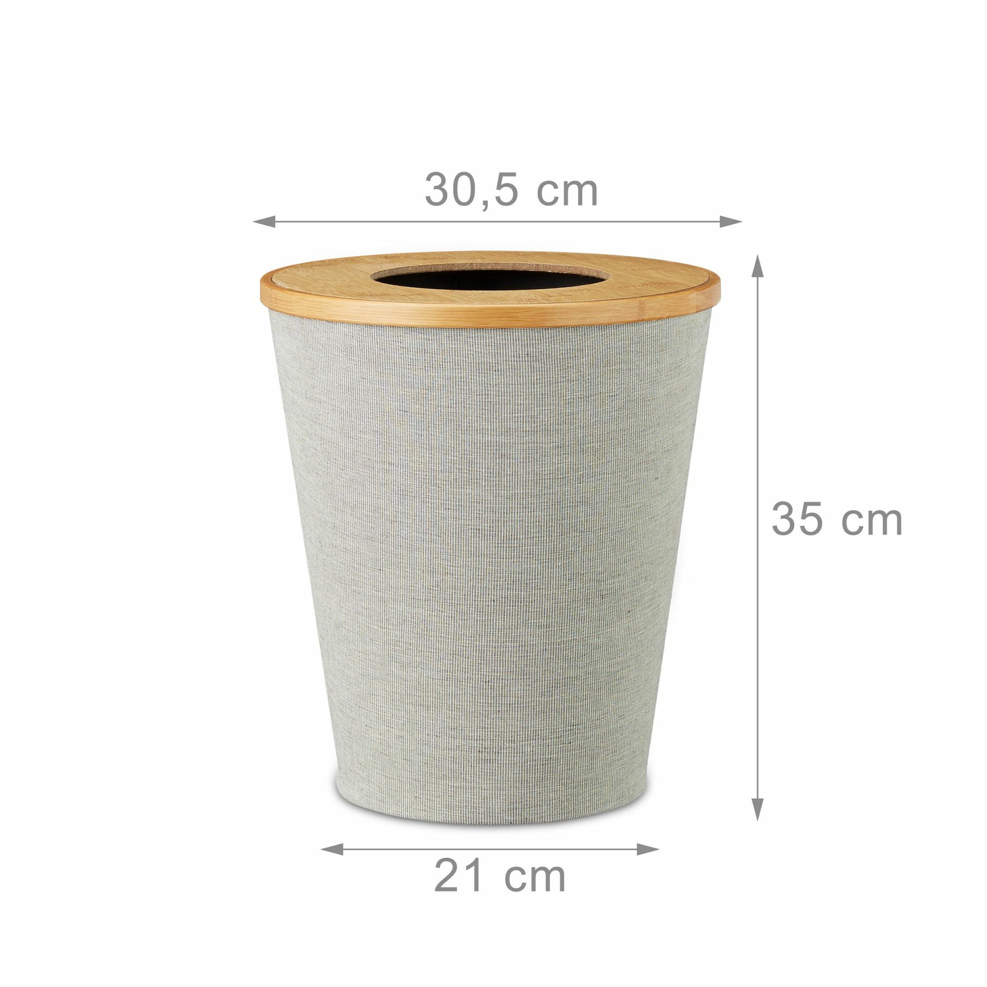 Relaxdays Papierkorb 10021487 – 10,5 l – Bambus, rund – braun/grau/schwarz