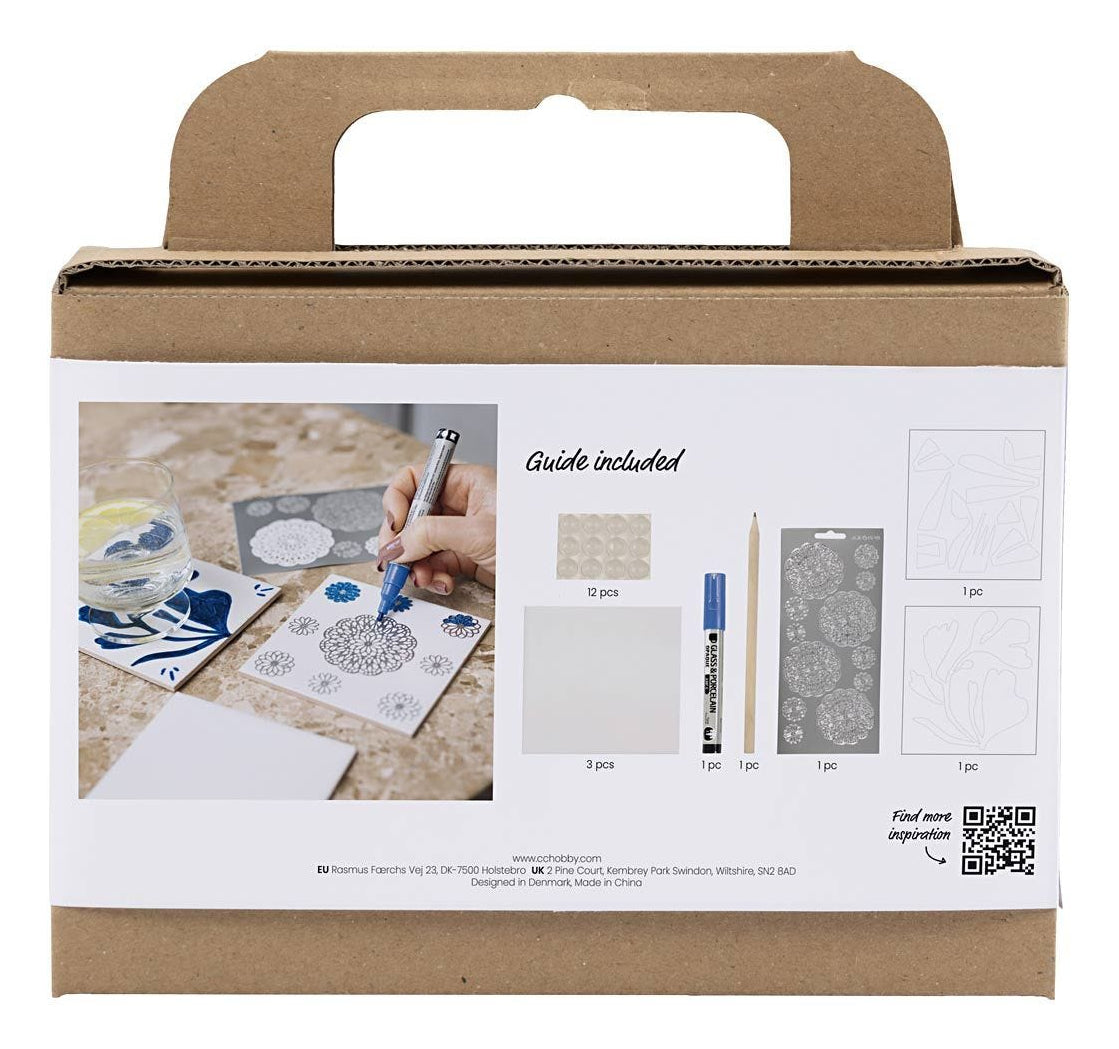Creativ Company Bastelset – Porzellanuntersetzer bemalen – Porzellan, Blau