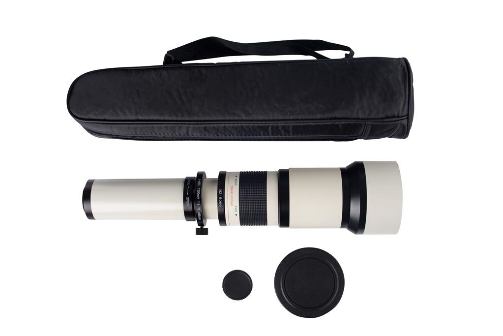 Dörr 650–1300mm Teleobjektiv – f/8–16 – für T2-Bajonett, 95mm Filter, 1,85 kg, Weiss