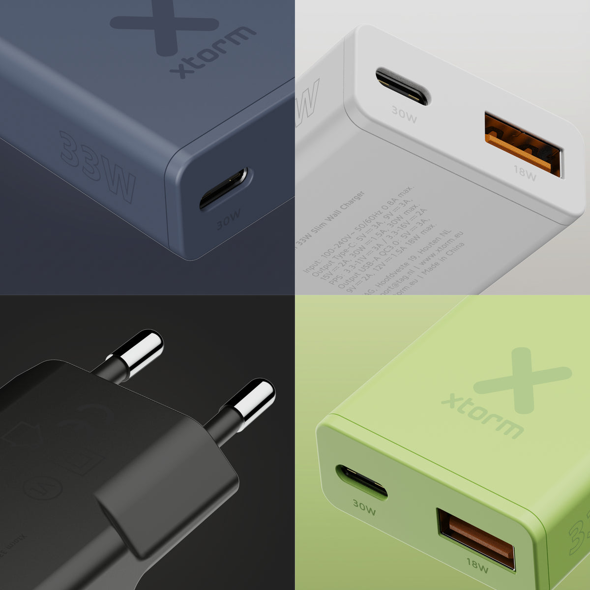 Xtorm XG2SLE0336 USB-Ladegerät 33 W – USB-C×1, USB-A×1 – PD, PPS, QC 3.0 – Schwarz