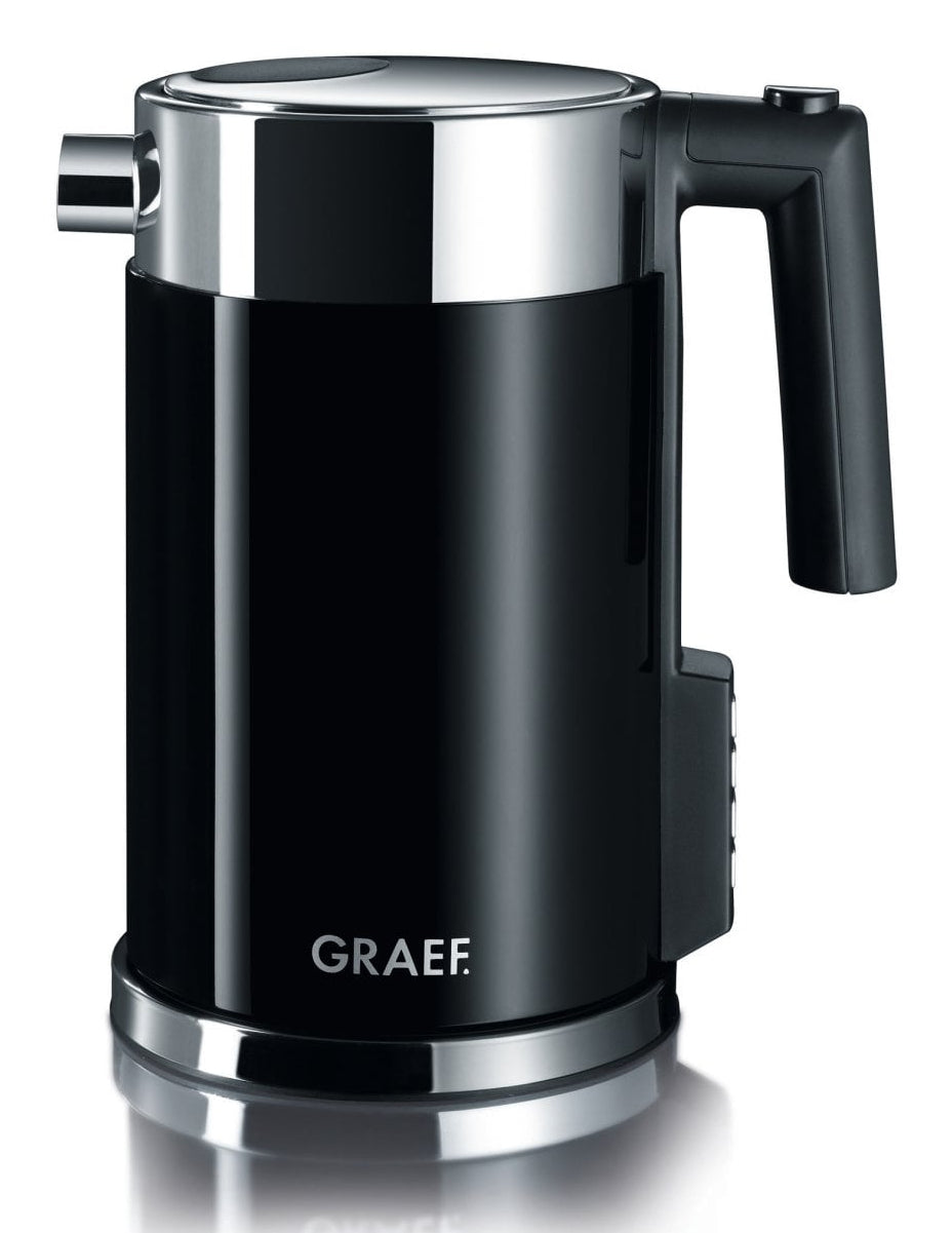 Graef Wasserkocher WK 702 – 1,5 l, Edelstahl, Temperaturwahl (4 Stufen), 2015 W, Schwarz, 360°-Sockel