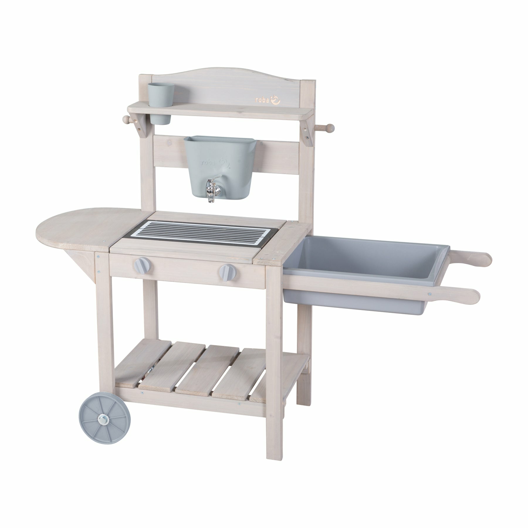 roba Matsch- & Spielküche BBQ – 114 × 89 × 37 cm – ab 1,5 J. – Holz, Kunststoff – hellgrau/Holz – FSC