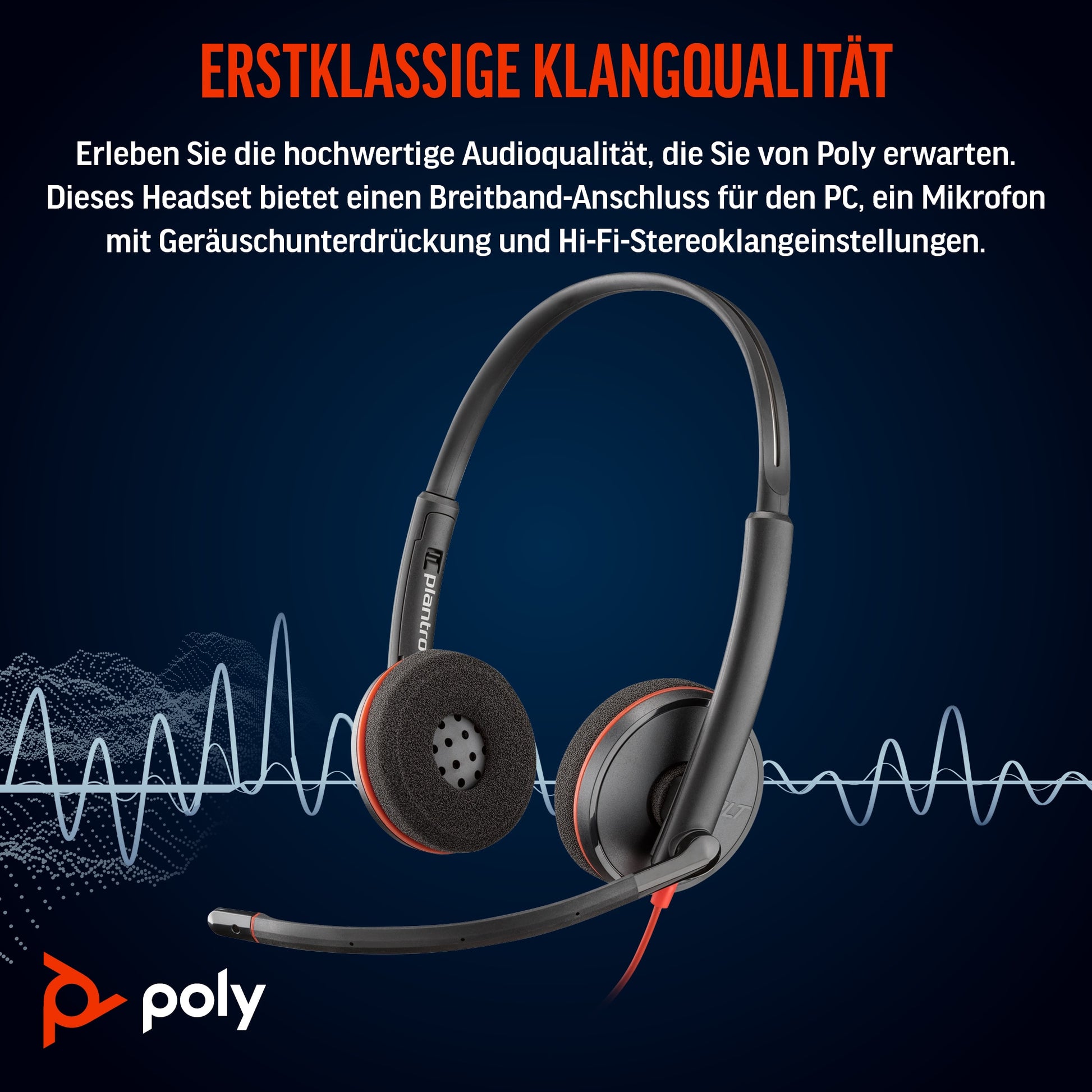 Poly Blackwire C3220 Office-Headset – On-Ear, Stereo, Kabelgebunden (USB-C), mit Tragetasche, Schwarz