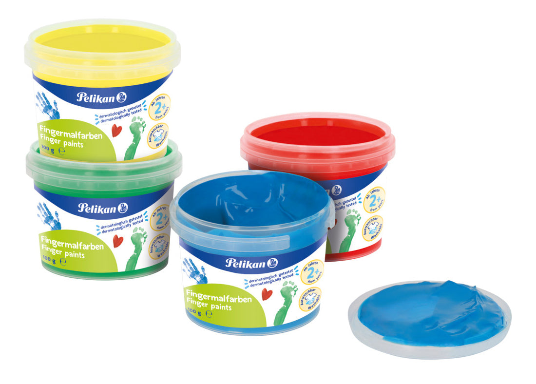 Pelikan Basis Fingerfarben – Blau/Grün/Rot/Gelb – 4 Farben, Box