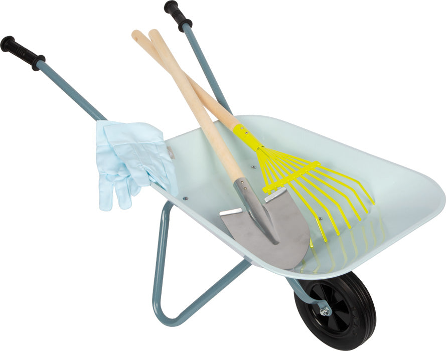 Small foot Gartenwerkzeug-Set – 4-teilig – 36×44×79 cm – ab 3 Jahren – Metall/Kunststoff/Holz, hellblau