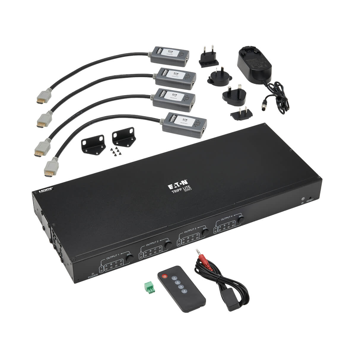 Tripp Lite B127A-4X4-BH4PH – HDMI Matrix, über Cat6, 4×4, 4K@60 Hz, 70 m, HDR, 4:4:4, PoC, HDCP 2.2, Schwarz