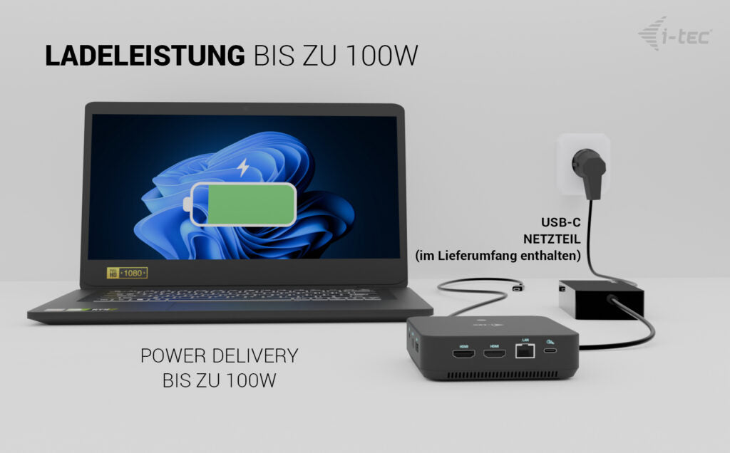 i-tec Dockingstation – USB-C, 1× DP, 2× HDMI, 5× USB-A, 100 W PD, GbE, für Windows/Mac/ChromeOS