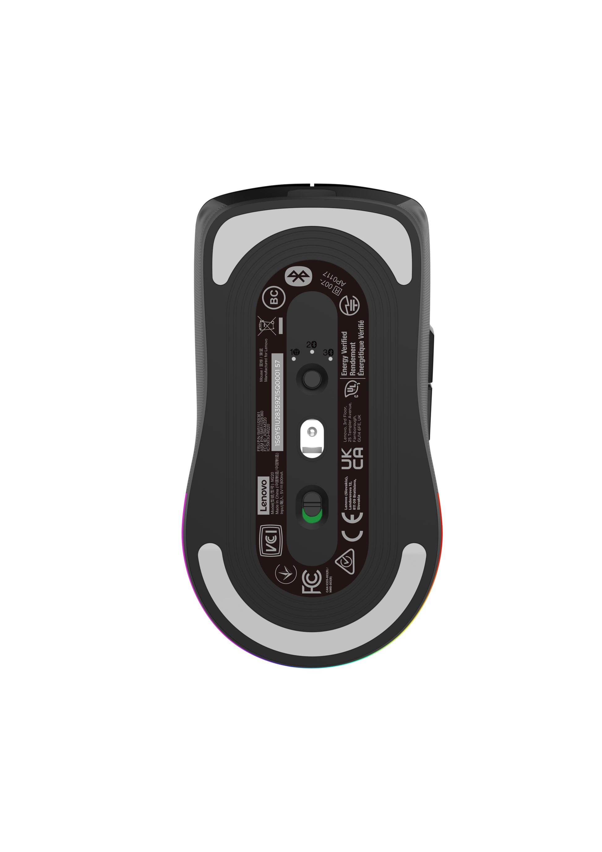 Lenovo Legion M220 – Gaming-Maus – Kabellos (Bluetooth/2,4 GHz), 5000 DPI, RGB-Beleuchtung, beidhändig