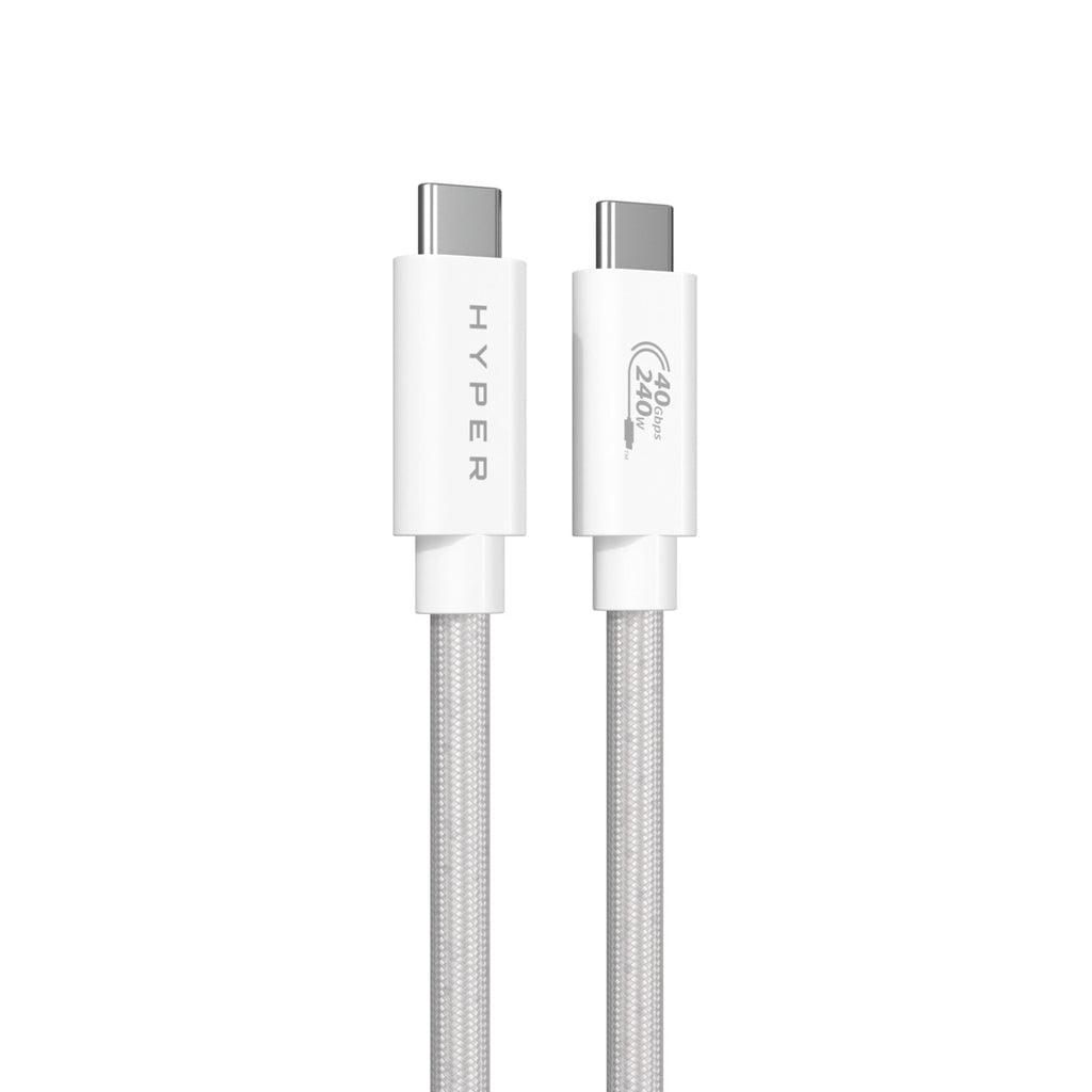 HYPER USB-C auf USB-C Kabel – USB4 40 Gbit/s – 1,2 m – PD 240 W – Geflochten – Weiss