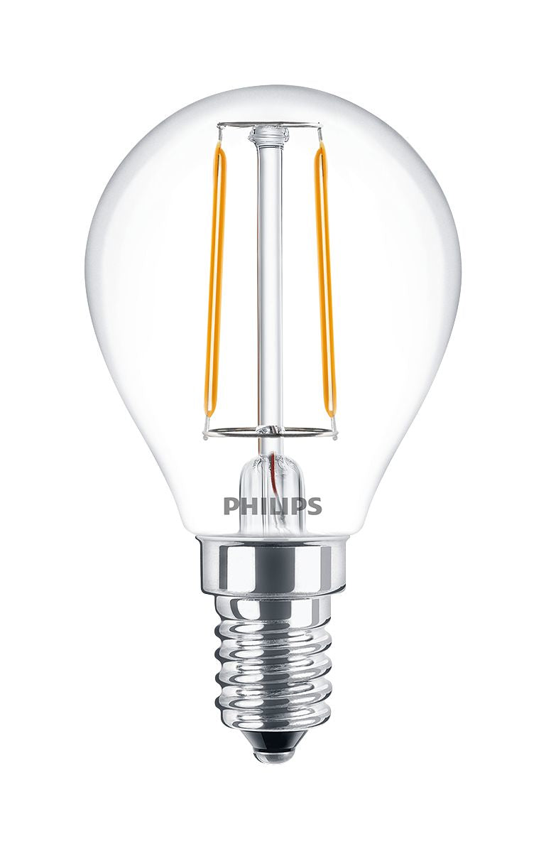 Philips by Signify Philips LED-Leuchtmittel E14 P45 – 250 lm, 2 W, Warmweiss 2700 K – 1 Stk. – Transparent, Glas