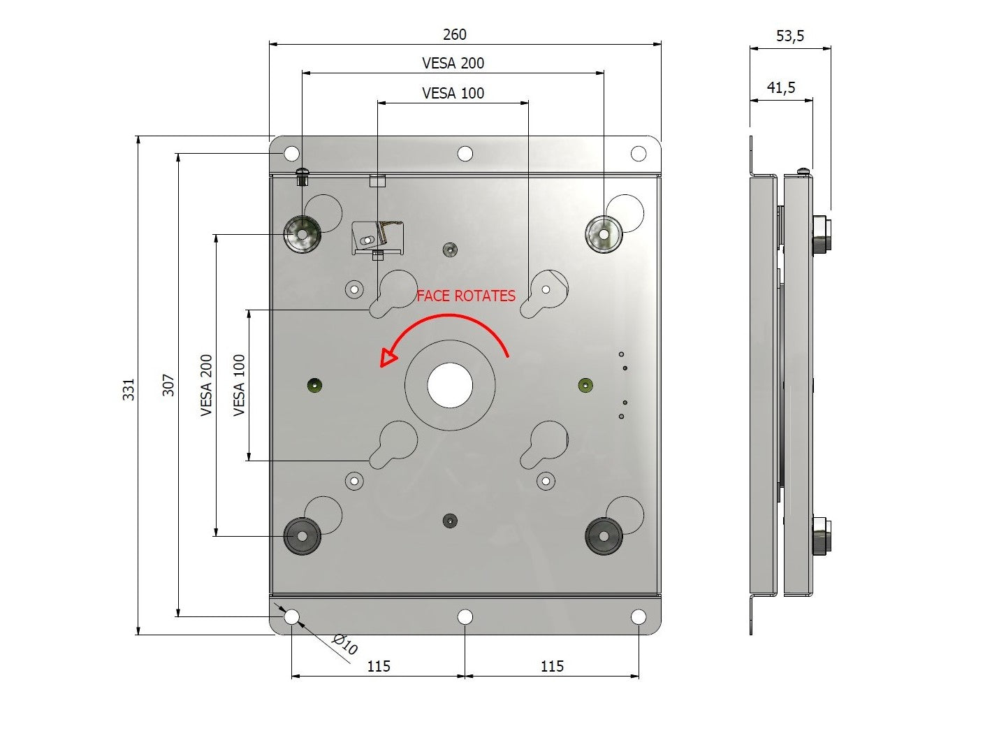 Multibrackets VESA Wandhalterung Flip 100/200 – Wandhalterung, drehbar, für 55", VESA 200×100, bis 35 kg, Silber