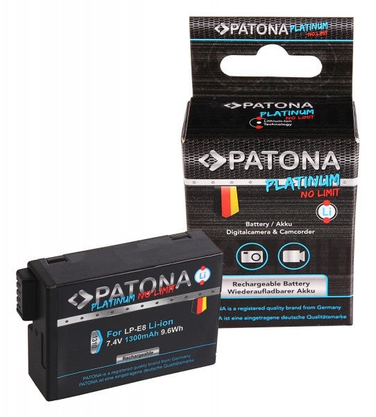 PATONA Platinum Akku Canon LP-E8 – 1300 mAh, 7,4 V – für Canon EOS 550D, 600D, 650D und andere