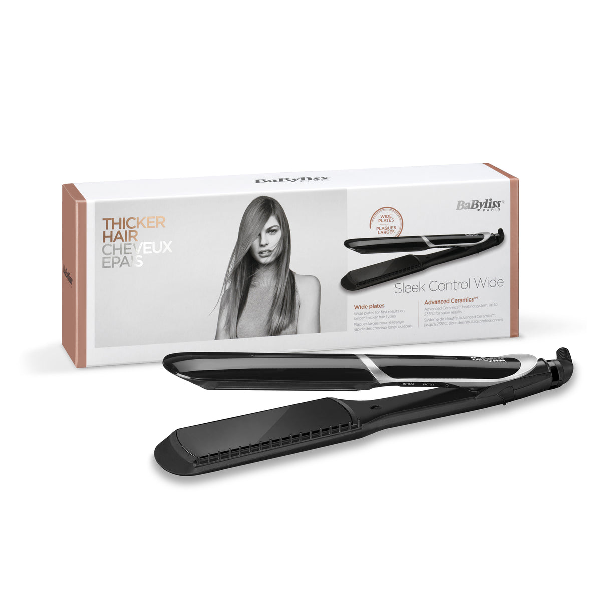 BaByliss Sleek Control Wide Glätteisen – Keramik-Turmalin, 140–235 °C, 30 s – Schwarz