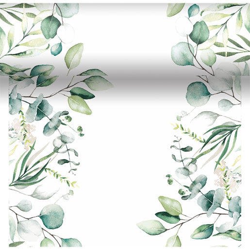 Paper + Design Tischläufer auf Rolle – 40 cm×4,8 m, Papier (Dunicel), Weiss/Grün, Eukalyptus, FSC