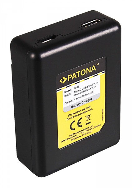 PATONA Akkuladegerät 2-fach – für GoPro AABAT-001, AHDBT-501 – USB, 0,7 A, LED-Anzeige – Schwarz