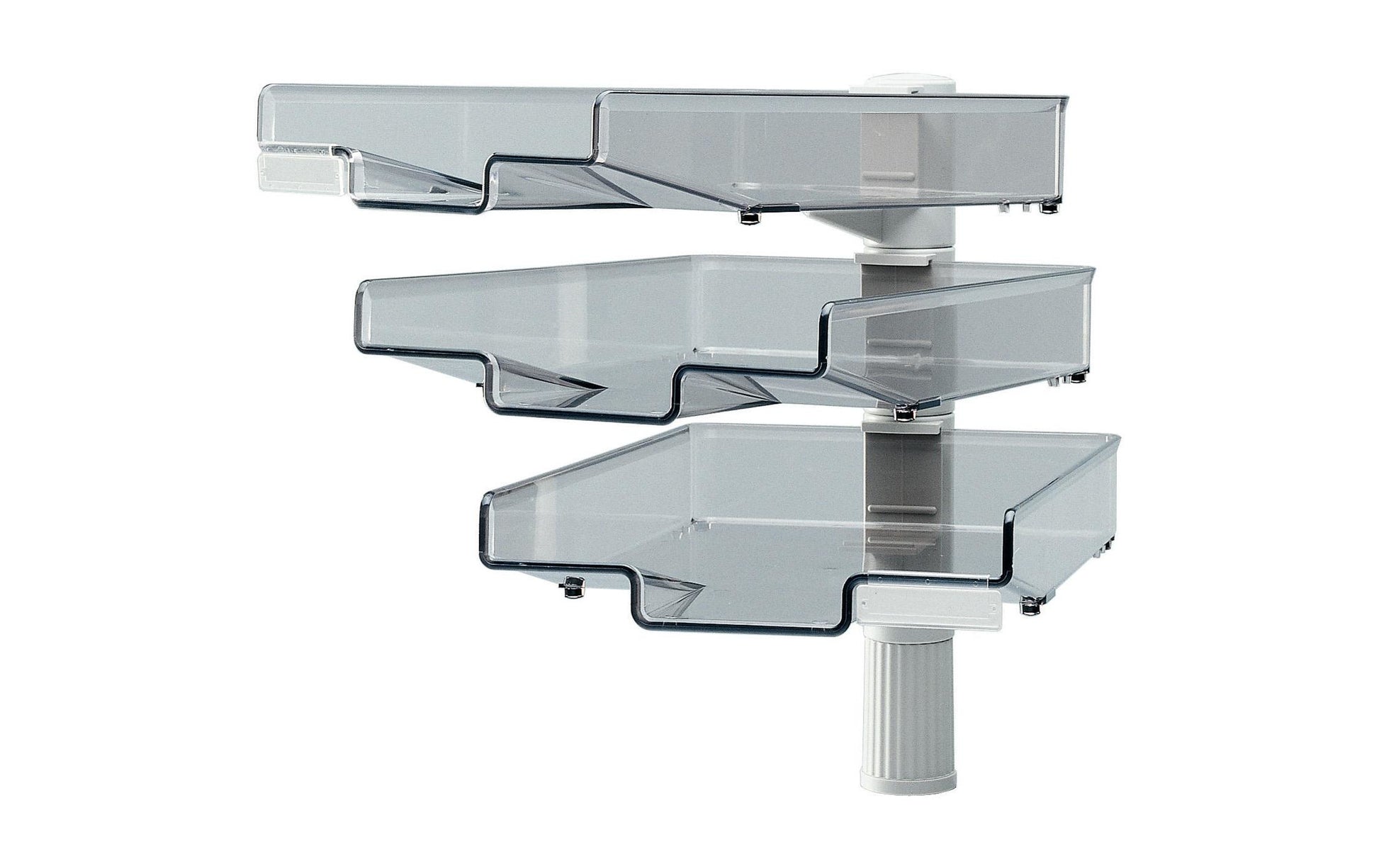 Hansa Wandsortierer – 3 Fächer, um 360° drehbar, grau/transparent, Kunststoff, für Tischplatten 20–72 mm