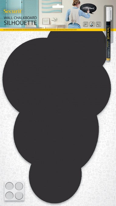 Securit Silhouette-Kreidetafel CLOUD FB-CLOUD – 480 × 290 mm – schwarz – inkl. Kreidestift, Wandmontageset