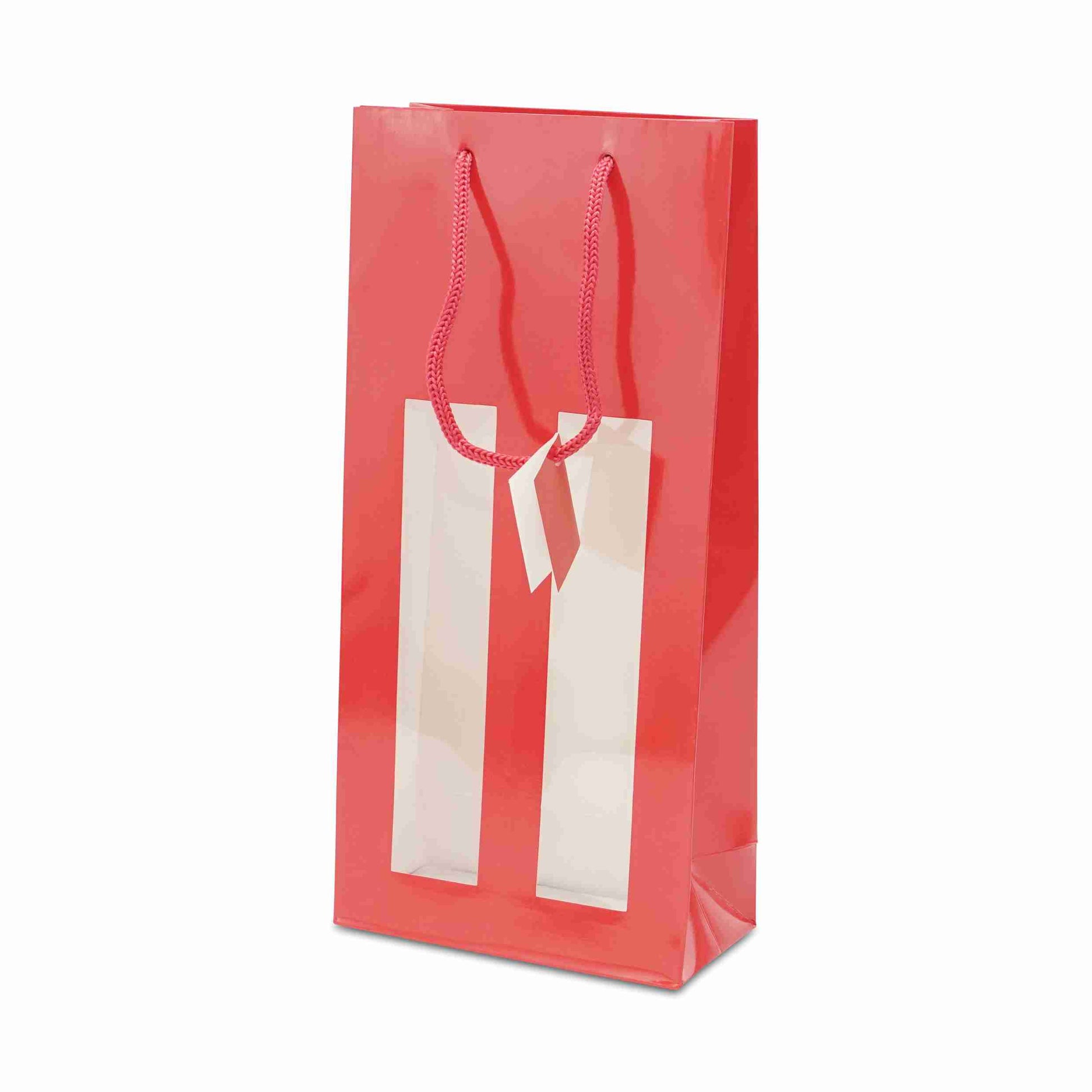 Model Flaschentüte glänzend rot – 180 × 380 × 88 mm – für 2 Flaschen – 1 Stk., ab 480 Stk.