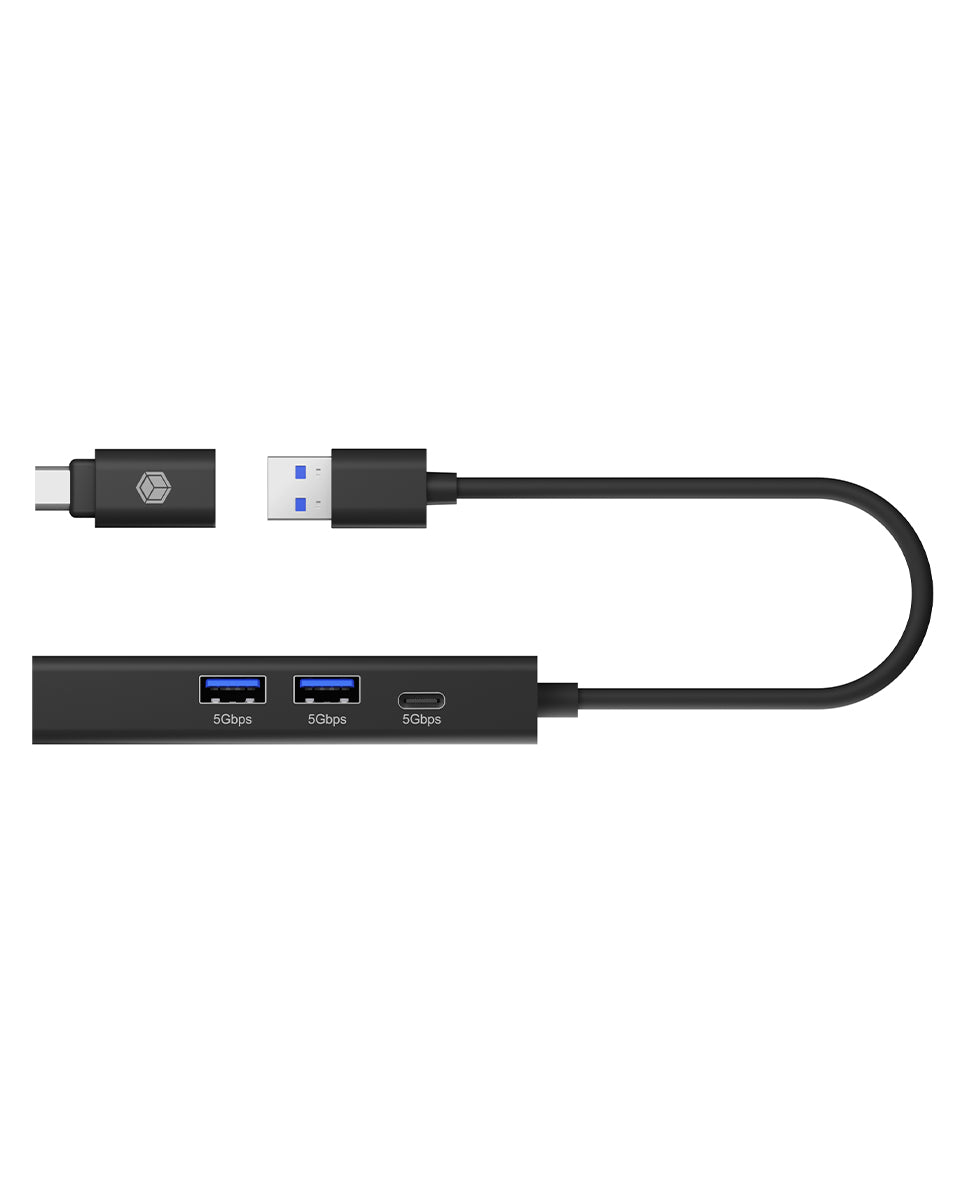 ICY BOX IB-1439-LAN USB-Hub – USB-A, 2× USB-A, 1× USB-C, GbE, für Windows/Mac/ChromeOS