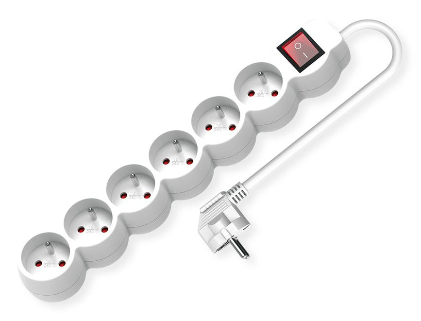 VALUE Steckdosenleiste, 6× Typ E, mit Schalter, 1,5 m, Stecker Typ E