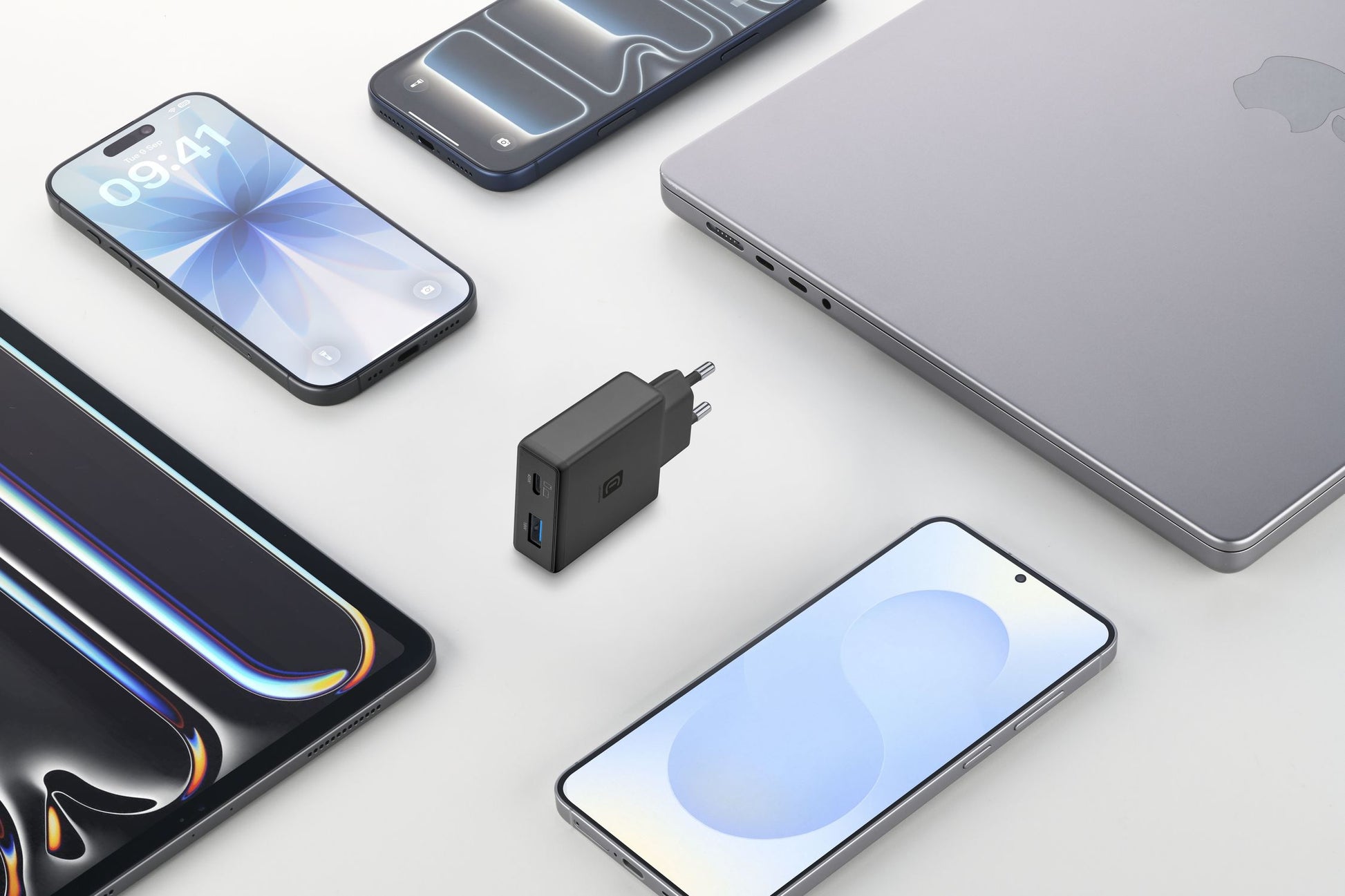Cellularline Power Charger Lite Slim Dual USB-Ladegerät 45 W – USB-C×1, USB-A×1, PD, GaN – Schwarz