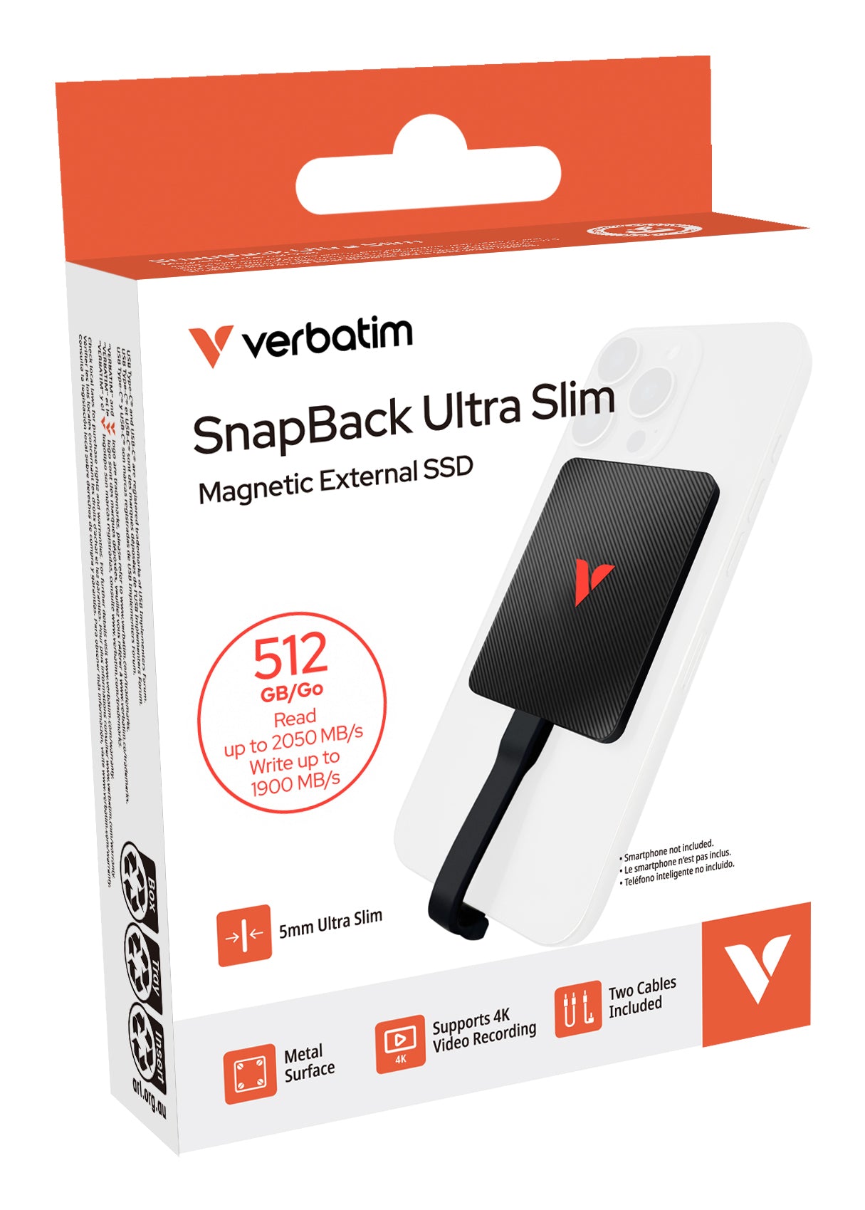 Verbatim SnapBack Ultra Slim SSD – 512 GB, USB 3.2 Gen 2×2 (20 Gbit/s), USB-C, 2'050 MB/s