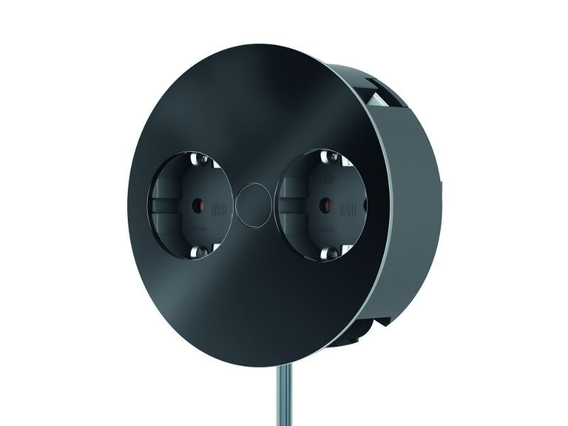 Bachmann TWIST Einbau-Anschlussfeld 2× Schutzkontakt – 2 m Kabel, Schutzkontakt-Montagestecker, schwarz