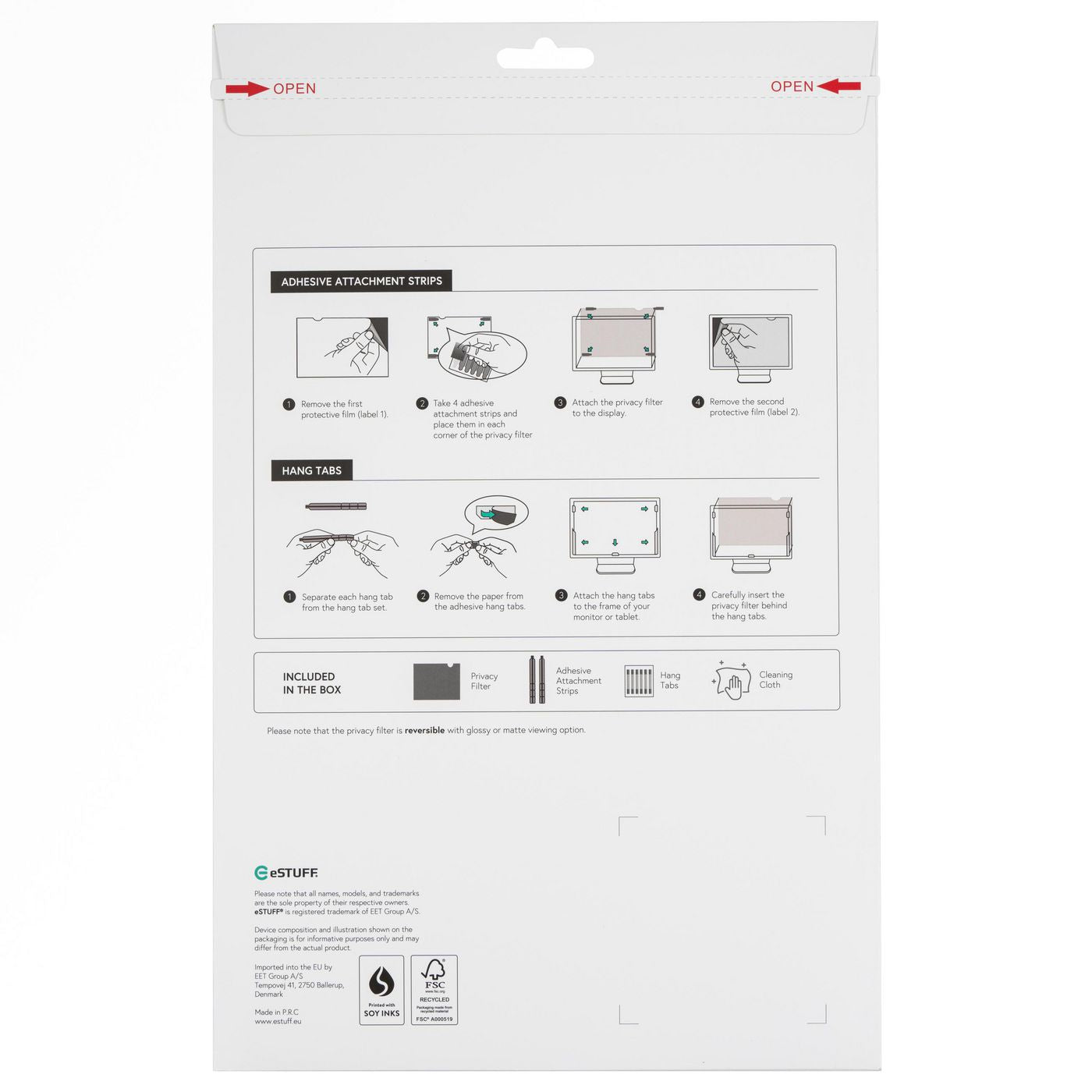 eSTUFF Blickschutzfilter für Laptop 12,5", 16:9 – 50 × 70 mm