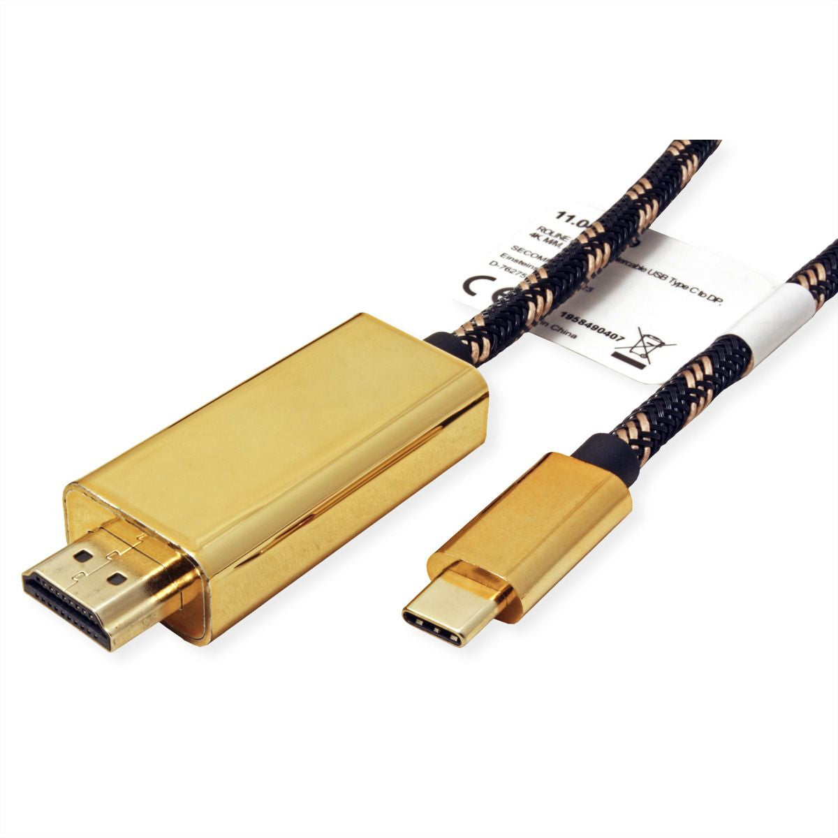 ROLINE USB-C zu HDMI Kabel – 4K (3840 × 2160) @ 60 Hz, 1 m, Schwarz/Gold