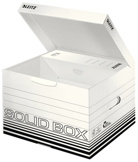 Leitz Solid Box Aufbewahrungsbox B 325 × H 270 × T 360 mm – mit Deckel, mit Tragegriff, schwarz/weiss, Karton