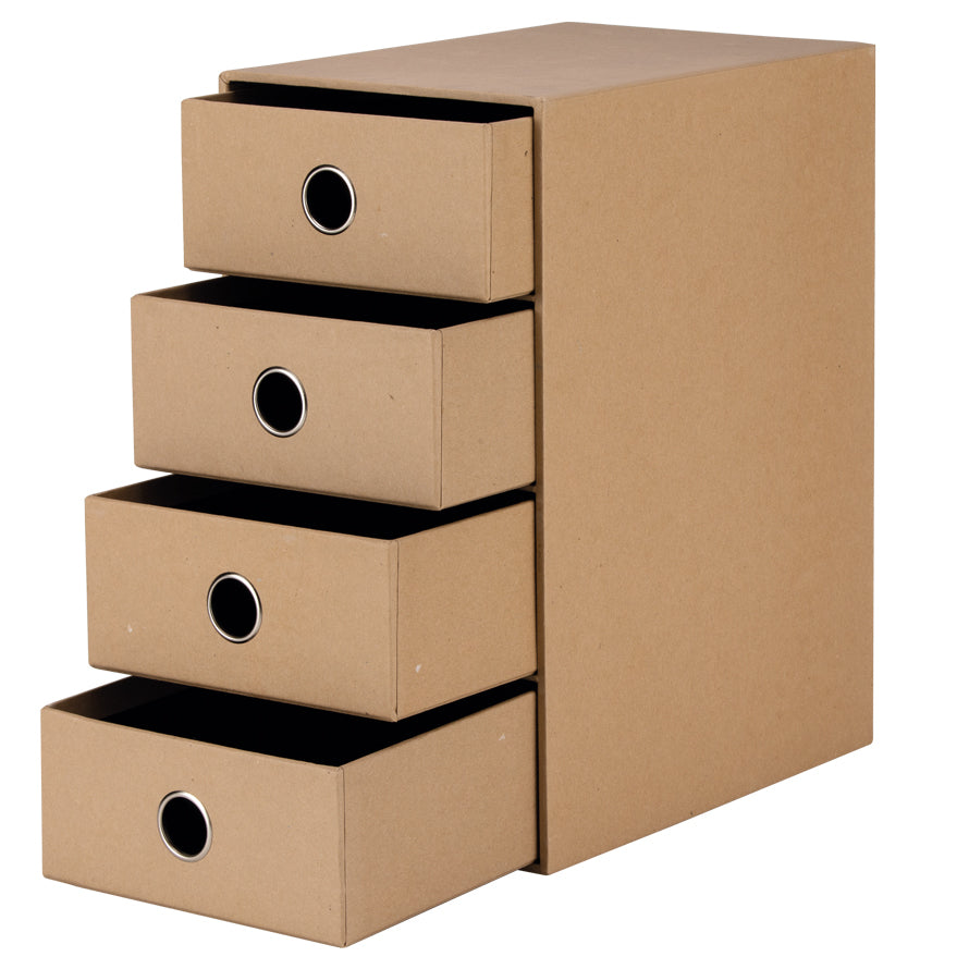 Rössler S.O.H.O. Schubladenelement – 4 Schubladen, für A5, braun, Karton, B 250 × H 320 × T 175 mm, 1 Stück