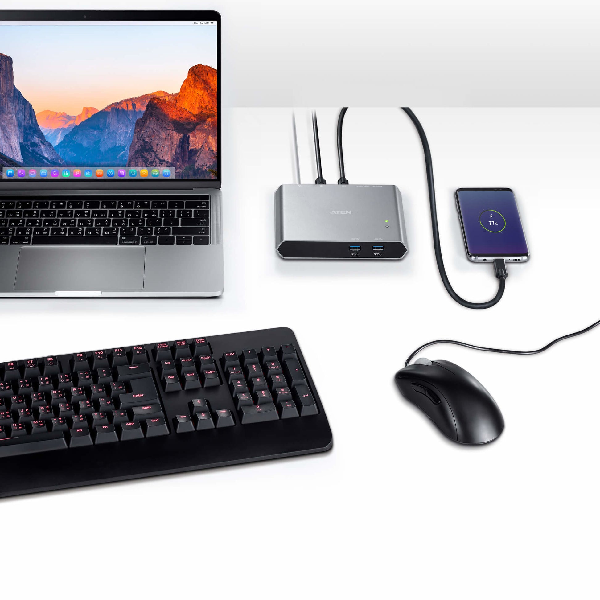 ATEN US3310 Switchbox – USB-C, 1× HDMI, 2× USB-A, 85 W PD, für Windows/Mac/Android