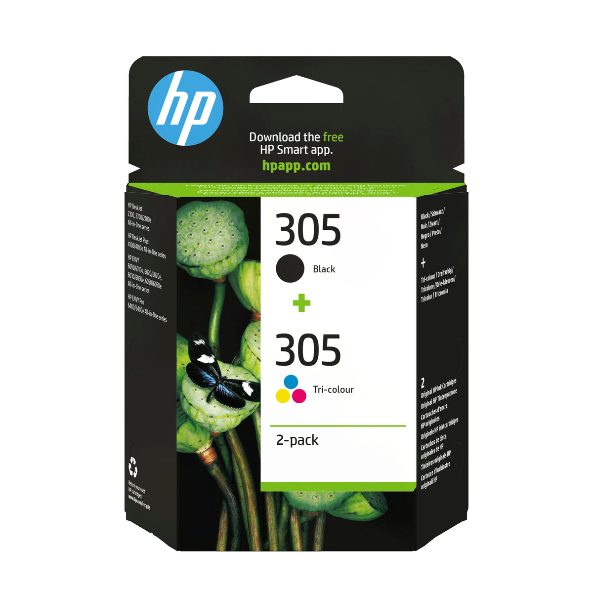 HP 305 Tintenpatronen-Multipack, Schwarz/Cyan/Magenta/Gelb (Original) – für DeskJet, Envy