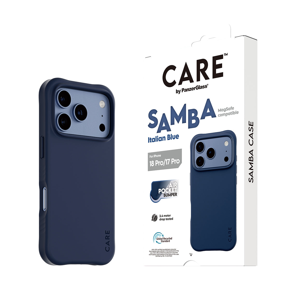 PanzerGlass CARE Samba Backcover – für Apple iPhone 18 Pro / iPhone 17 Pro, MagSafe, TPU, Italian Blue
