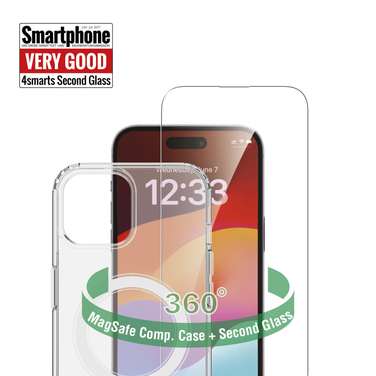 4smarts 360° Schutz Set Folio – für Apple iPhone 15, MagSafe, Glas, Transparent