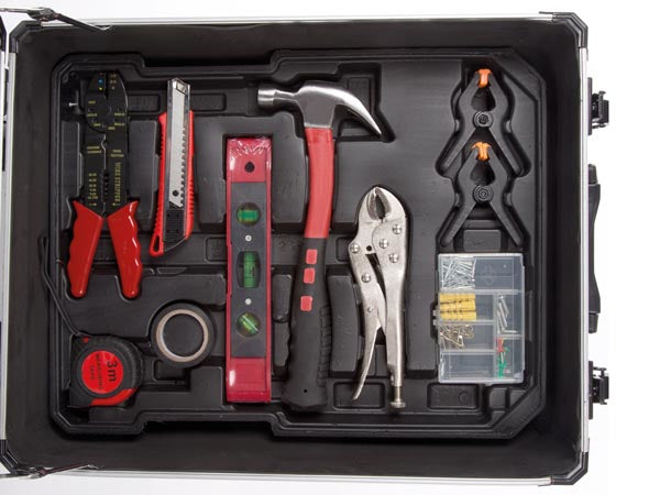 Toolland Werkzeugkasten, silber, Ausziehgriff, 2 Rollen, 4 Fächer, bestückt, 260-teilig
