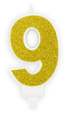 PartyDeco Geburtstagskerzen Zahl 9 – Gold – 7 cm – 1 Stk