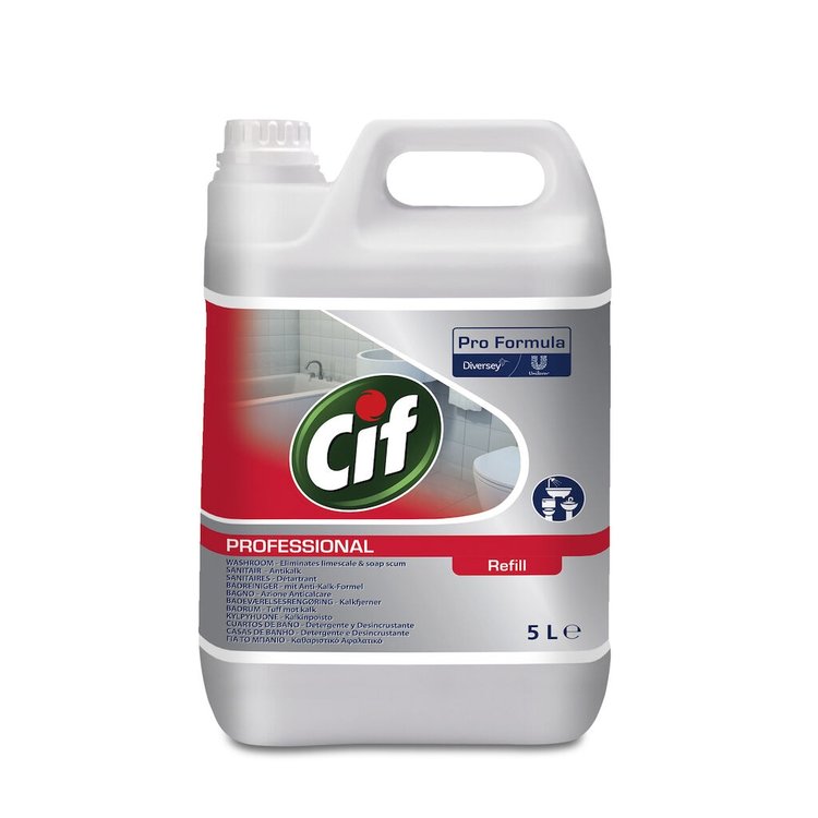 Diversey Cif Professional Bad-/Kalkreiniger für Badewanne, Dusche, Waschbecken, WC – Kanister – 5 l