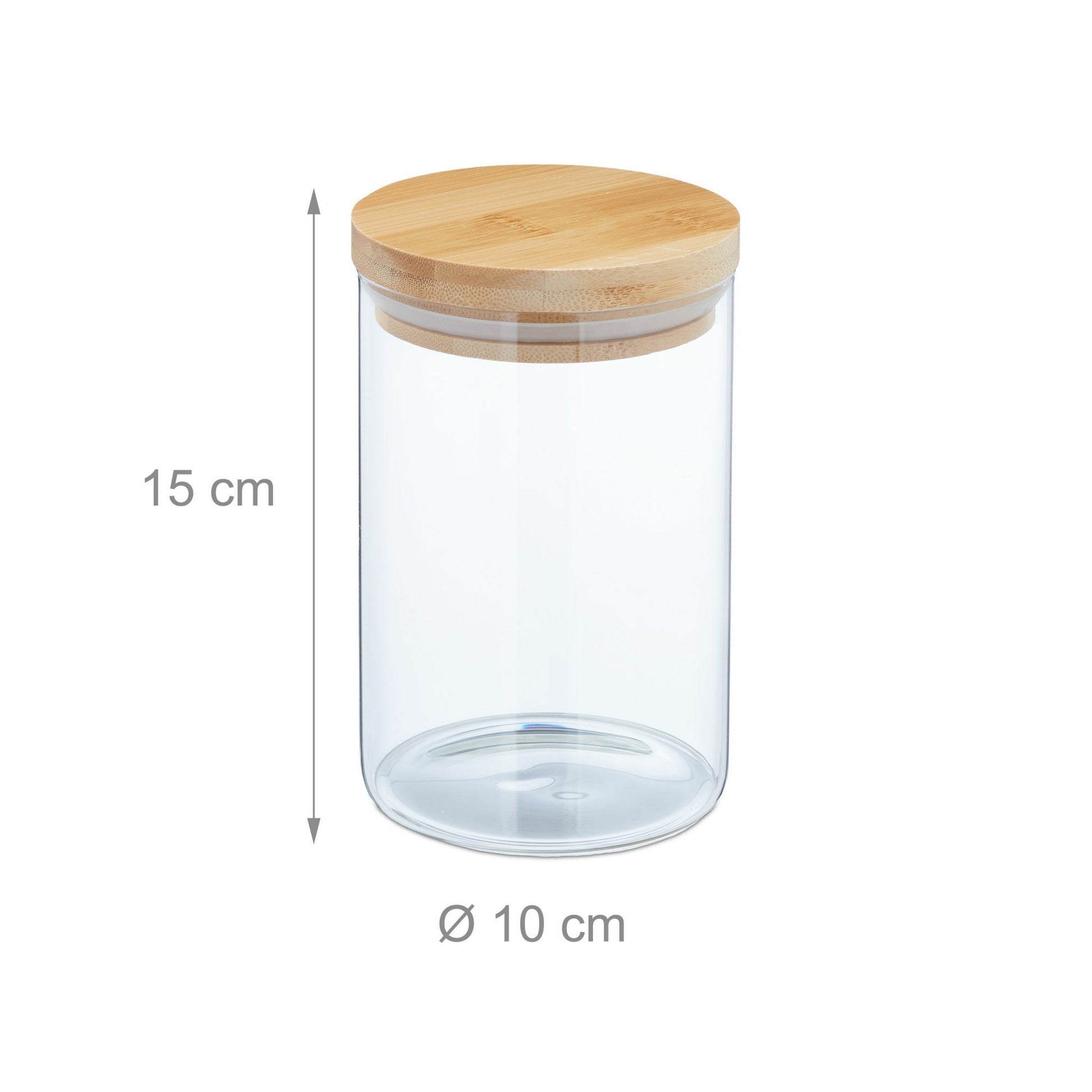Relaxdays Vorratsdose 800 ml, Ø 10 × 15 cm, Glas/Bambus/Silikon, 3er-Set, Transparent/Hellbraun