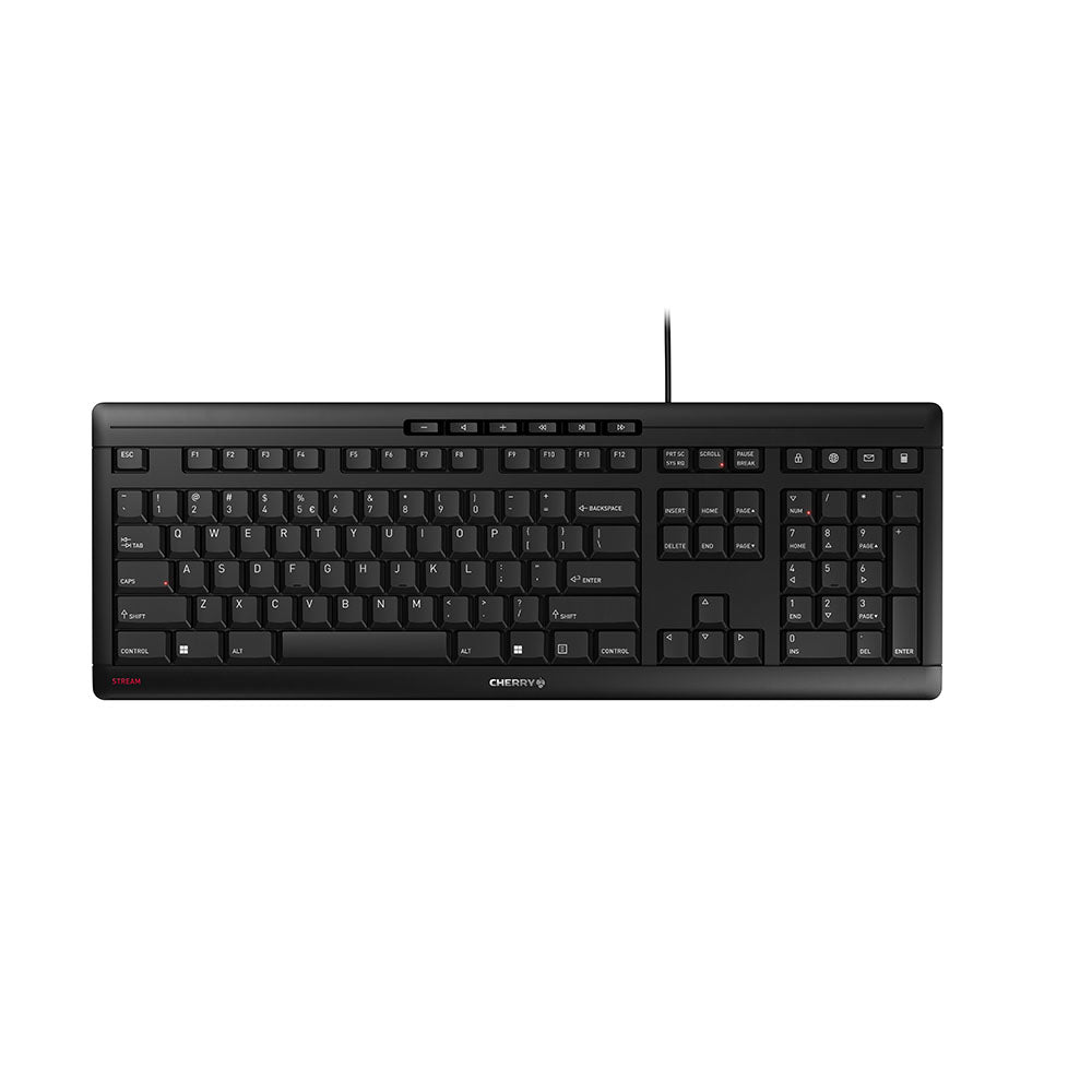 CHERRY Stream – Tastatur, kabelgebunden (USB), US-Layout (EN), Fullsize (mit Ziffernblock) – für Windows